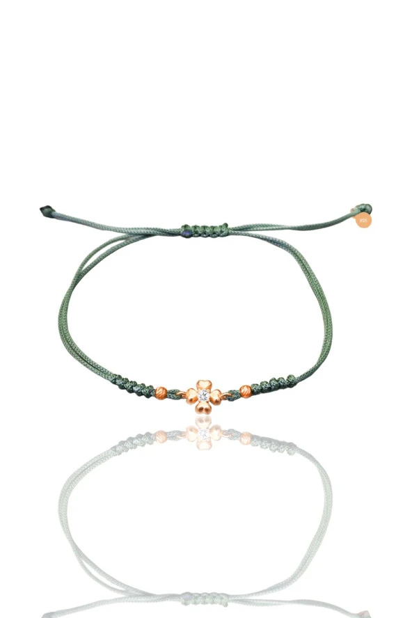 Gümüş rose zirkon taşlı dorica toplu yeşil ipli yonca şans bileklik SGTL12525YESIL ürün görseli 1