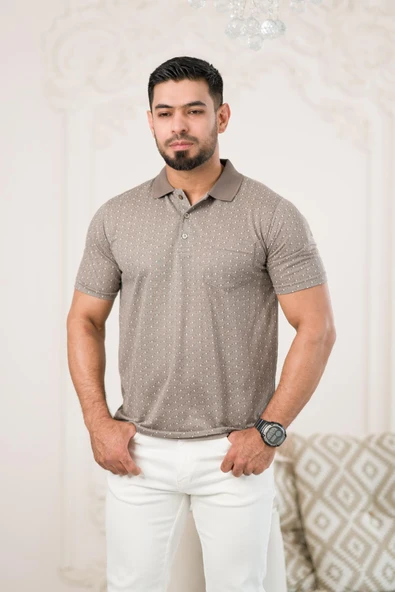 Regular Fit Yakalı Ve Cepli Desenli Erkek Klasik T-shirt ürün görseli 1