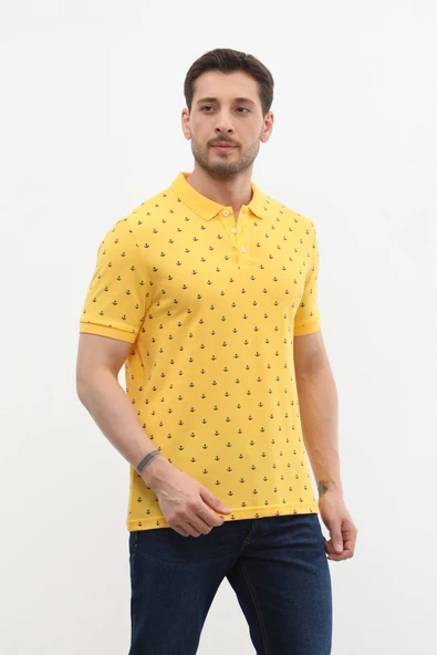 Erkek Polo Yaka Çapa Desenli %100 Pamuk Tişört ürün görseli 1