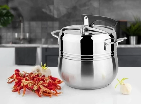 Yonca Lines Silver Kordonlu 6 Lt Düdüklü Tencere Metal Kulp ürün görseli 1