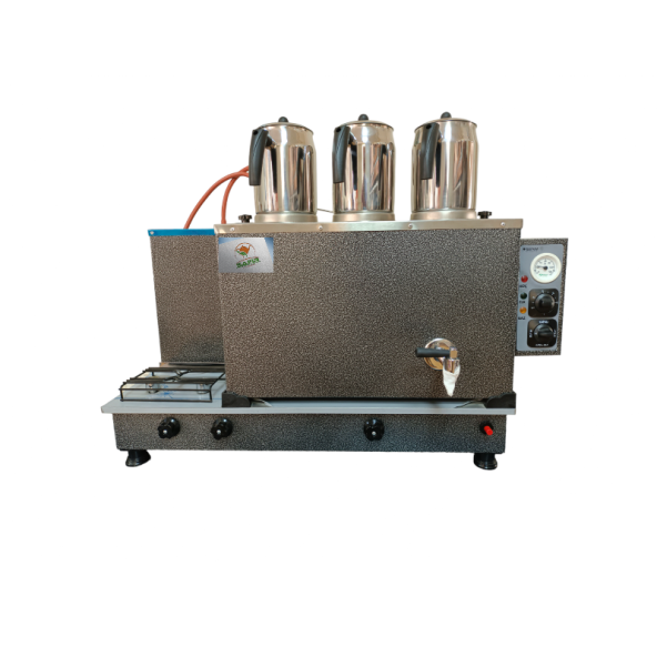 3 demlikli çay ocağı 3 Gözlü Gümüş Gri Boyalı Çay Kazanı Elektrik + Tüplü Çay Semaveri ETS sistemli ürün görseli 1