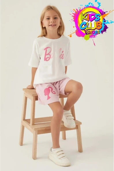 ARNETTA Lisanslı L1703 Patterned T-shirt Ve Şort Alt Üst Kız Çocuk Takımı Krem ürün görseli 1