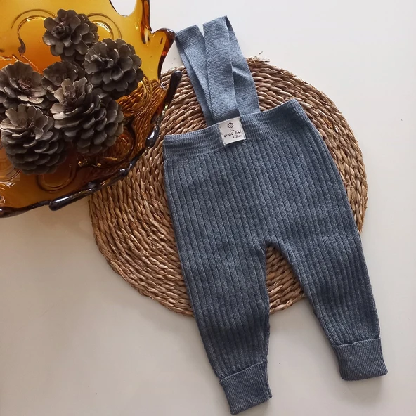 MARS BABY Kız Bebek Triko Çapraz Askılı Salopet Füme ürün görseli 1