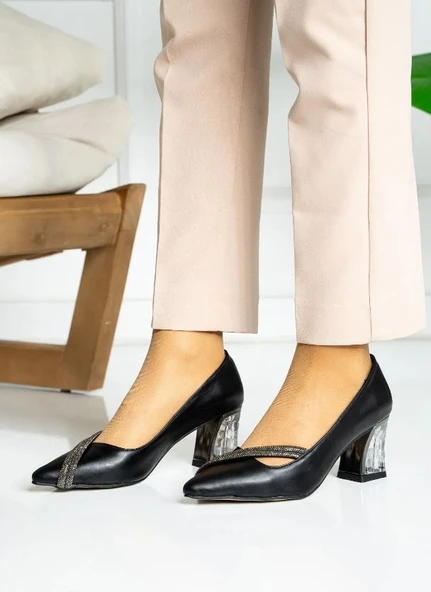 Feles Çift Şerit Stiletto Kadın Topuklu Ayakkabı - Resim 2