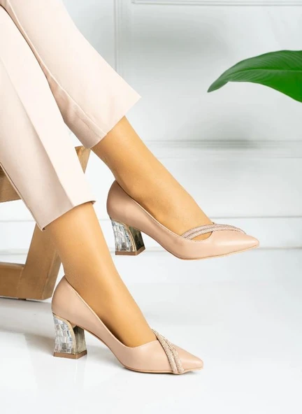 Feles Çift Şerit Stiletto Kadın Topuklu Ayakkabı - Resim 5