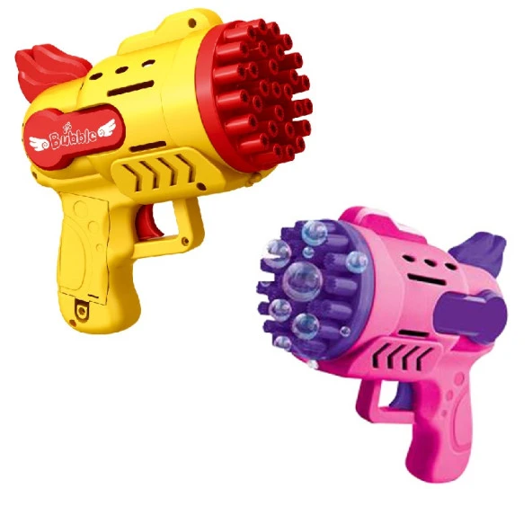 2 ADET SARI PEMBE KÖPÜK TABANCASI 29 DELİKLİ ÇOKLU KÖPÜK ATAN TABANCA  2 SOLİSYON HEDİYE BUBBLES GUN ürün görseli 1