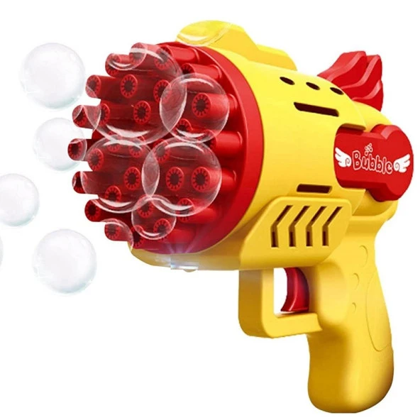 1 PCS YELLOW BUBBLES GUN 29 DELİKLİ ÇOKLU KÖPÜK ATAN TABANCA SARI KÖPÜK TABANCASI 2 SOLİSYON HEDİYE ürün görseli 1