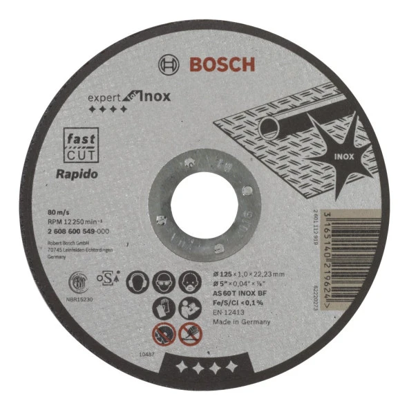 Bosch - 125*1,0 mm Expert Serisi Düz Inox (Paslanmaz Çelik) Kesme Diski (Taş) - Rapido ürün görseli 1