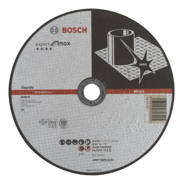 Bosch - 230*1,9 mm Expert Serisi Düz Inox (Paslanmaz Çelik) Kesme Diski (Taş) - Rapido ürün görseli 1