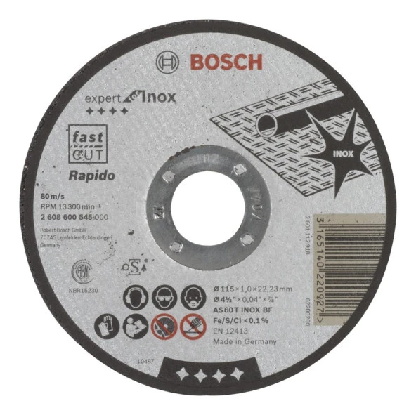 Bosch - 115*1,0 mm Expert Serisi Düz Inox (Paslanmaz Çelik) Kesme Diski (Taş) - Rapido ürün görseli 1