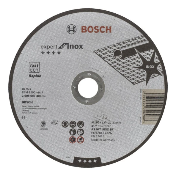 Bosch - 180*1,6 mm Expert Serisi Düz Inox (Paslanmaz Çelik) Kesme Diski (Taş) - Rapido ürün görseli 1
