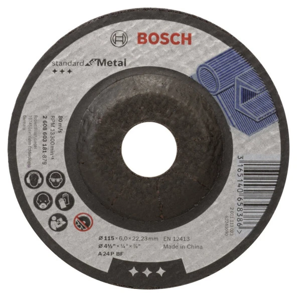 Bosch - 115*6,0 mm Standard Seri Bombeli Metal Taşlama Diski (Taş) ürün görseli 1
