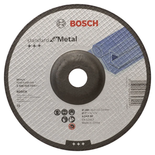 Bosch - 180*6,0 mm Standard Seri Bombeli Metal Taşlama Diski (Taş) ürün görseli 1