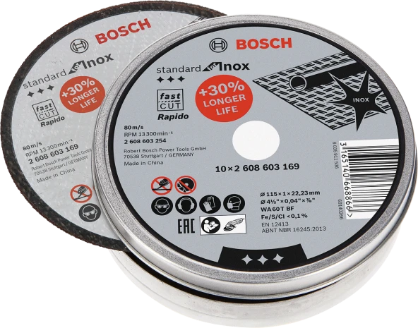 Bosch - 115*1,0mm Standard Seri Düz Inox (Paslanmaz Çelik) Kesme Diski (Taş) - Rapido 10'lu ürün görseli 1