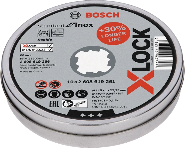Bosch - X-LOCK - 115*1,0mm Standard Seri Düz Inox (Paslanmaz Çelik) Kesme Diski (Taş) - Rapido 10'lu ürün görseli 1