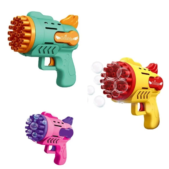 3 ADET MAVİ SARI PEMBE KÖPÜK TABANCASI 29 DELİKLİ ÇOKLU KÖPÜK ATAN TABANCA  6 SOLİSYONLU BUBBLES GUN ürün görseli 1