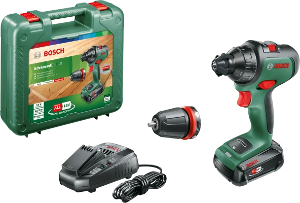 Bosch AdvancedDrill 18 Çift Akülü Delme Vidalama Makinesi 18V (2 x 2,5 Ah) + Şarj Cihazı AL 1830 CV ürün görseli 1