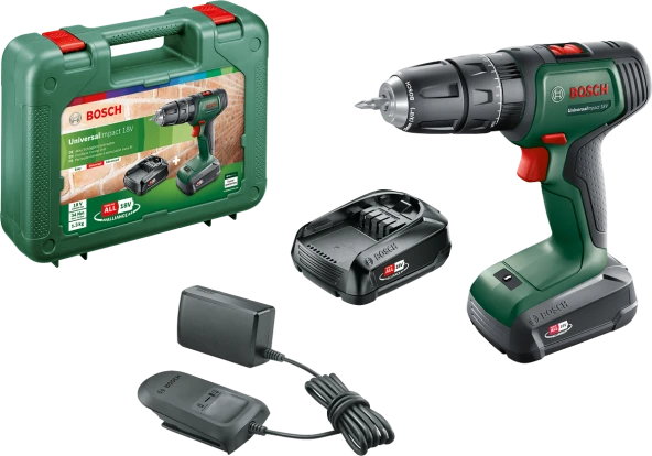 Bosch UniversalImpact 18 Çift Akülü Darbeli Delme Vidalama Makinesi (2 x 1,5Ah) ürün görseli 1