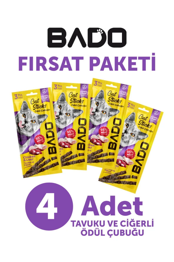 Bado Kedi Ödül Çubuğu Tavuk ve Ciğerli 3x5gr 4Lü ürün görseli 1