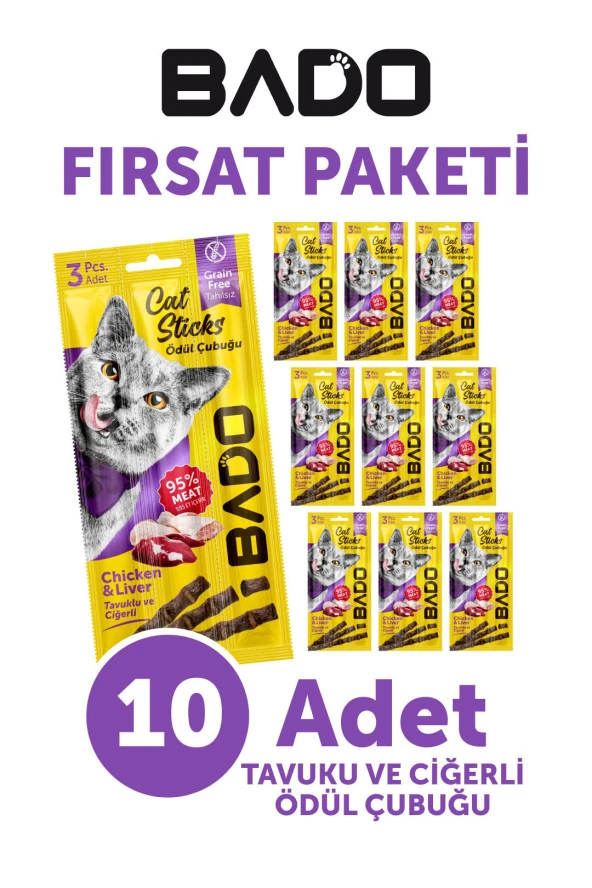 Bado Kedi Ödül Çubuğu Tavuk ve Ciğerli 3x5gr 10Lu ürün görseli 1