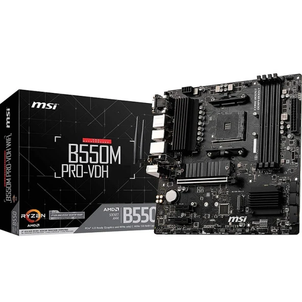 MSI B550M PRO-VDH DDR4 M2 PCIe NVME HDMI DP PCIe 16X v4.0 AM4 mATX ürün görseli 1
