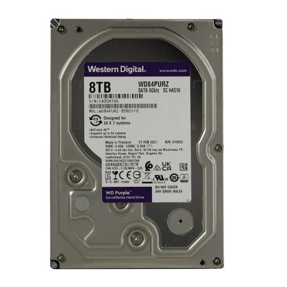 WD PURPLE WD84PURZ 8TB 3.5" 5400 RPM 128MB SATA-3 Güvenlik Diski ürün görseli 1
