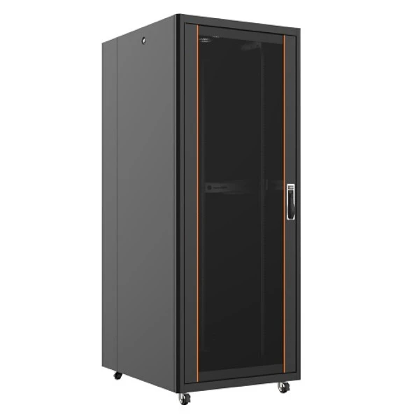 AGER 42U 800x1000mm Dikili Tip Siyah Kabinet Vega AG-VB42U8010S1 Cam Kapak ürün görseli 1