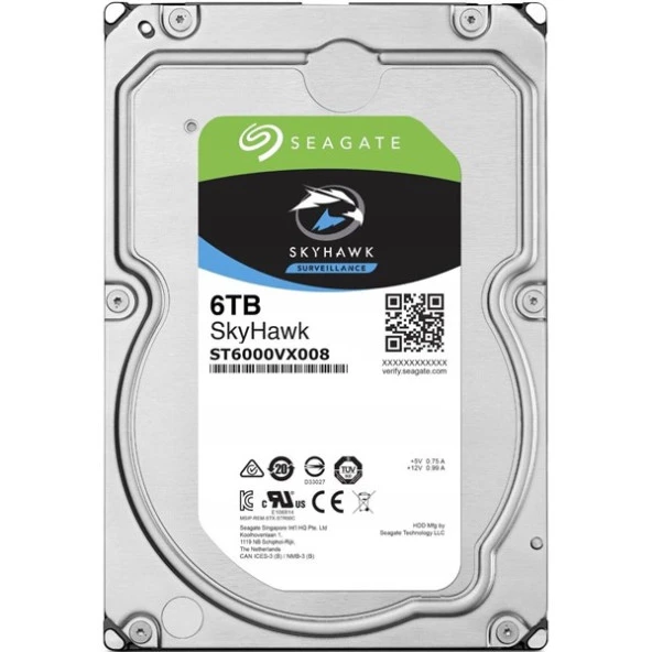 SEAGATE 6TB SKYHAWK ST6000VX008 5900 RPM 256MB SATA-3 Güvenlik Diski ürün görseli 1
