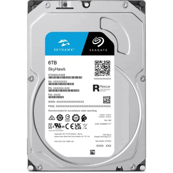 SEAGATE 3.5" 6TB SKYHAWK ST6000VX009 5900 RPM 256MB SATA-3 Güvenlik Diski ürün görseli 1