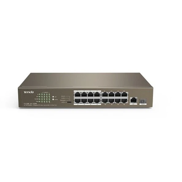TENDA 16port 150w FULL PoE TEF1118P-16-150W 10/100 1X SFP Yönetilemez Switch ürün görseli 1