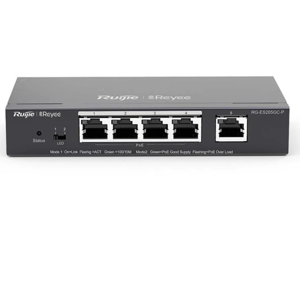 RUIJIE 5port 54w FULL PoE REYEE RG-ES205GC-P GIGABIT Yönetilemez Switch Masaüstü ürün görseli 1
