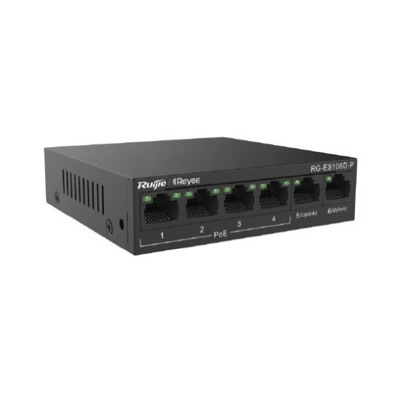 RUIJIE 5port 58w 4port PoE RG-ES106D-P 10/100 Yönetilemez Switch ürün görseli 1