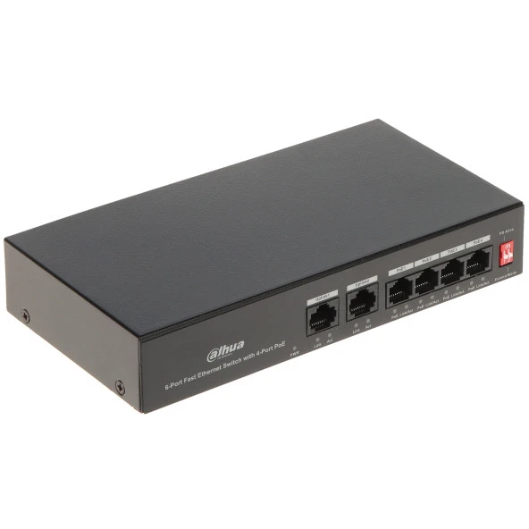 DAHUA 6port 36w 4port PoE PFS3006-4ET-36 10/100 2X-UPLINK Yönetilemez Switch ürün görseli 1