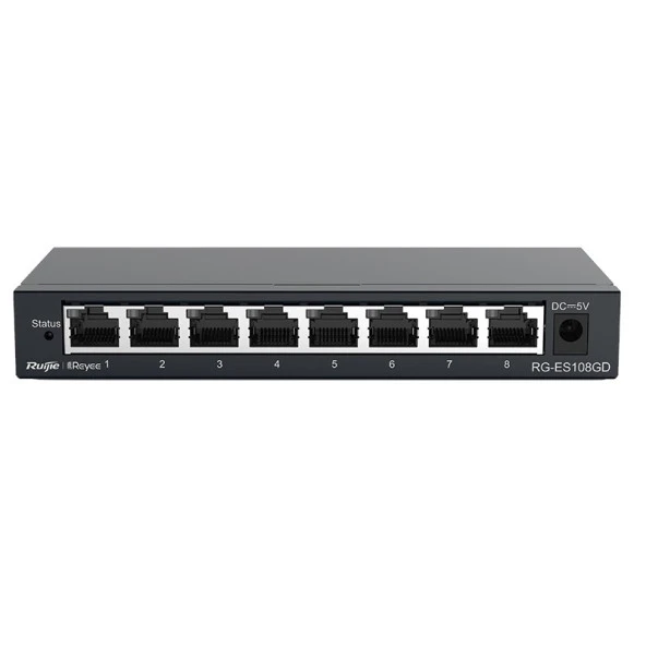 RUIJIE 8port REYEE RG-ES108GD GIGABIT Yönetilemez Switch Masaüstü Çelik Kasa ürün görseli 1