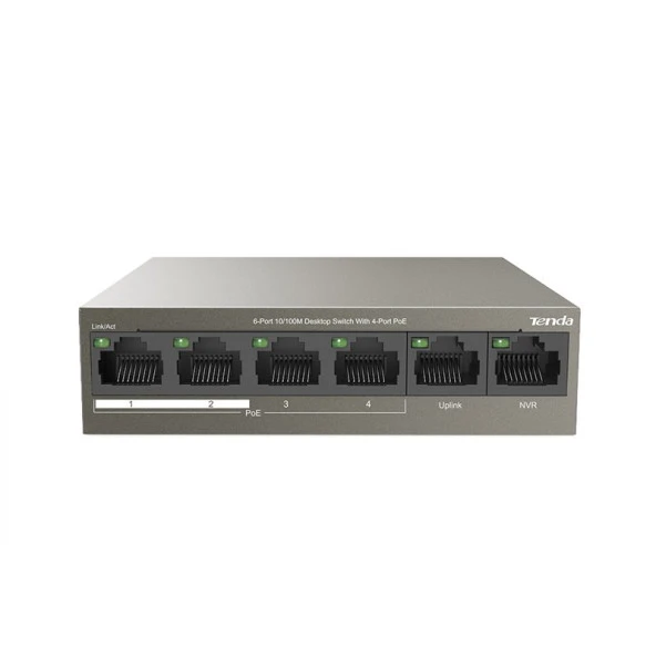 TENDA 5port 63w 4port PoE TEF1106P-4-63W 10/100 Yönetilemez Switch Masaüstü ürün görseli 1