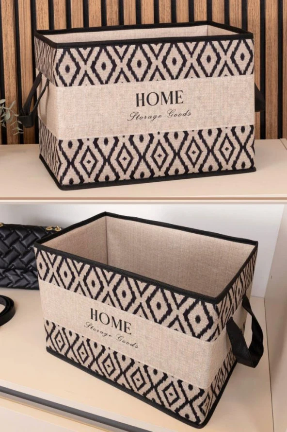 Home Storage Goods Dekoratif Kulplu Saklama Kutusu, Çok Amaçlı Kutu ve Dolap Raf Düzenleyici 22x34x24 cm ürün görseli 1