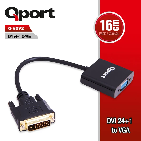 QPORT Q-VDV2 0.15metre DVI (24+1)-VGA Görüntü Adaptörü Siyah ürün görseli 1