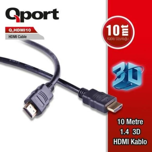 QPORT Q-HDMI10 10metre HDMI Görüntü Kablosu 3D Gold 1.4v ürün görseli 1