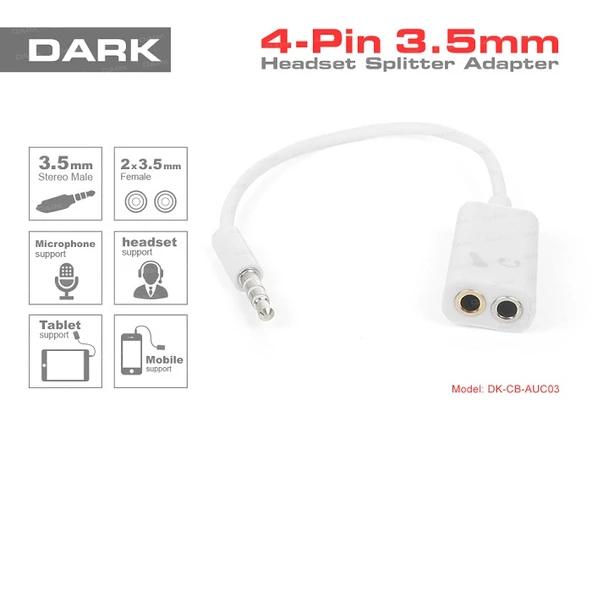 DARK DK-CB-AUC03 1x erkek Stereo 2x dişi Ses Ara Kablosu ürün görseli 1