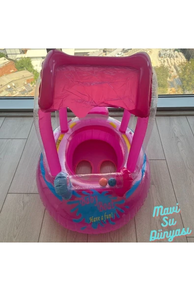 Gölgelikli Pembe Renk Bebek Deniz Simidi, Bebek Havuz Simidi, 0-3 Yaş 71cm*60cm ürün görseli 1