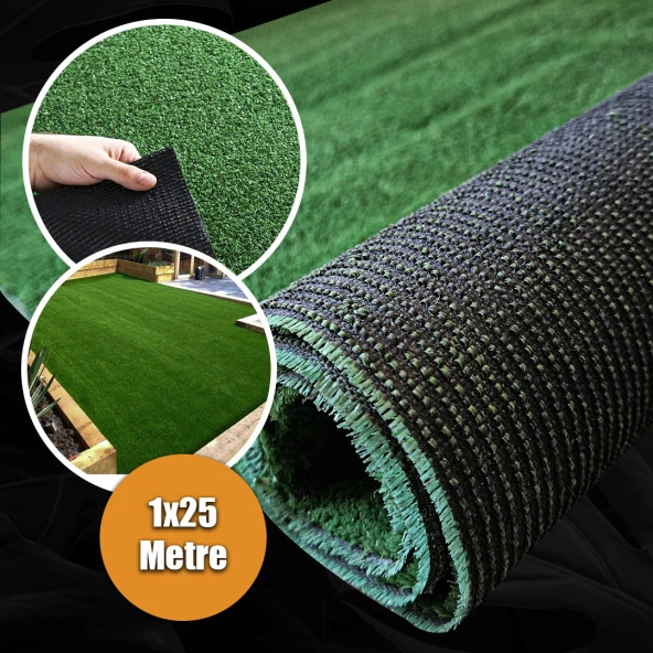 7 MM ÇİM HALI 1x25 Metre SUNİ DEKORATİF ÇİM HALI KAYDIRMAZ TABANLI YAPAY ÇİM PASPASI ürün görseli 1