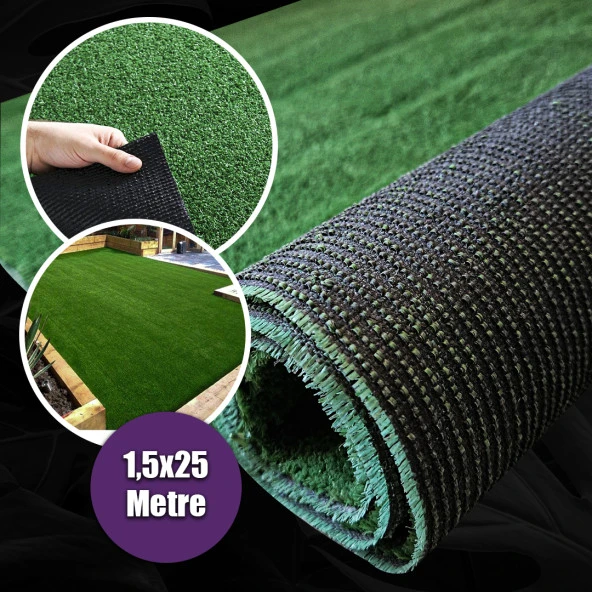 7 MM ÇİM HALI 1,5x25 Metre SUNİ DEKORATİF ÇİM HALI KAYDIRMAZ TABANLI YAPAY ÇİM PASPASI ürün görseli 1