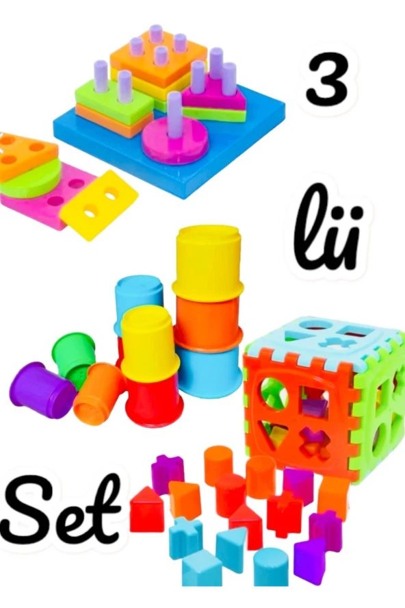 Sevimli Kule + Geometrik Şekiller Bulmaca + Bul Tak Puzzle Eğitici Zeka Geliştirici Set ürün görseli 1