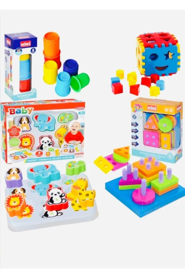 Oyuncak Bultak+Eğitici Geometri Şekiller+ Dizayn Kule +Sevimli Hayvanlar Zeka Geliştirici Set ürün görseli 1