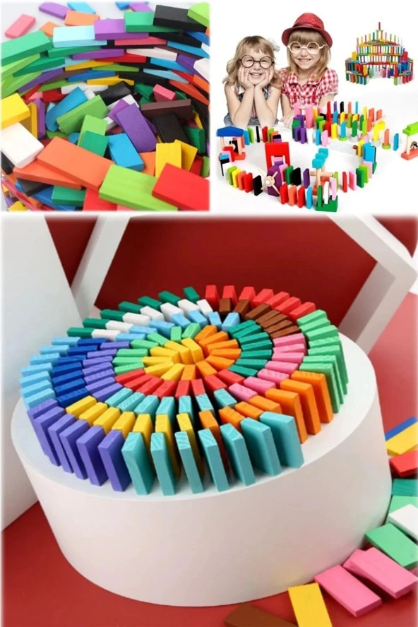 Ahşap Domino Taşları 100 Parça Renkli Eğitici Domino ürün görseli 1