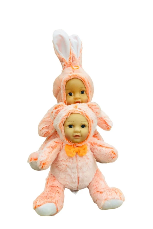 Bebek Yüzlü Peluş Tavşan 60 cm ve Bebek Yüzlü 45 Cm Peluş Ayı turuncu ürün görseli 1
