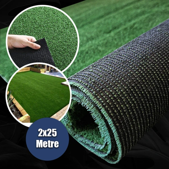 7 MM ÇİM HALI 2x25 Metre SUNİ DEKORATİF ÇİM HALI KAYDIRMAZ TABANLI YAPAY ÇİM PASPASI ürün görseli 1