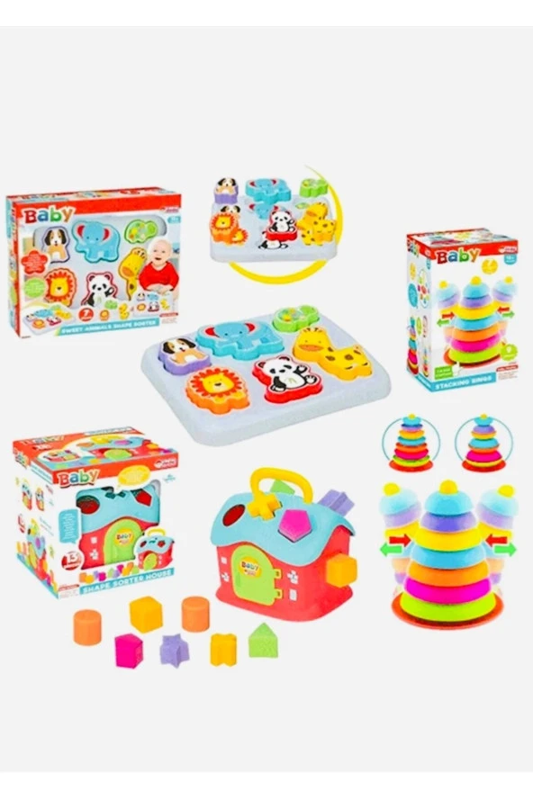 sallanan Halkalar+Sevimli Hayvanlar Bultak+Bebek Bultak Ev+dede,3 lü zeka Geliştirici Set ürün görseli 1