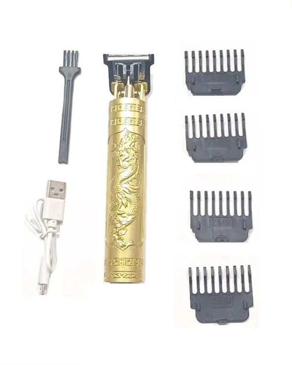 Zhltools Saç Sakal Kesme Traş Makinası Şarjlı Ejderha Motifli T Bıçak Gold ürün görseli 1