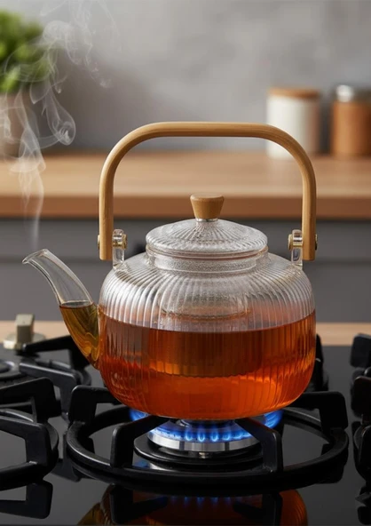 Bambu Saplı Cam Demlik - Cam Çaydanlık - 1 Litre ürün görseli 1